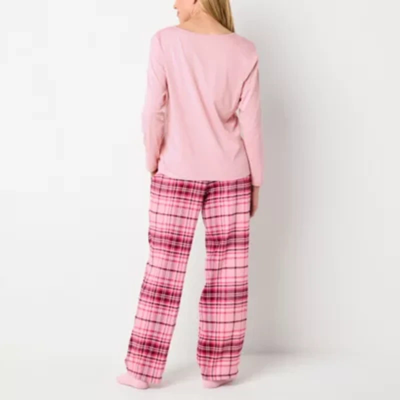 Liz Claiborne Womens Flannel Long Sleeve 4-pc. Pajama Set