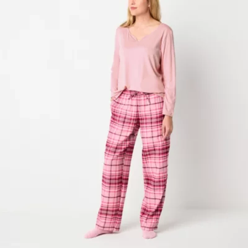 Liz Claiborne Womens Flannel Long Sleeve 4-pc. Pajama Set