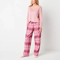 Liz Claiborne Womens Flannel Long Sleeve 4-pc. Pajama Set