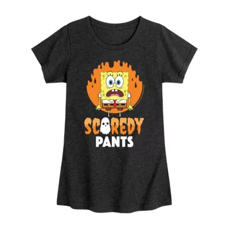 Scaredy Pants Big Kid Girls Crew Neck Short Sleeve Spongebob T-Shirt