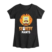 Scaredy Pants Big Kid Girls Crew Neck Short Sleeve Spongebob T-Shirt