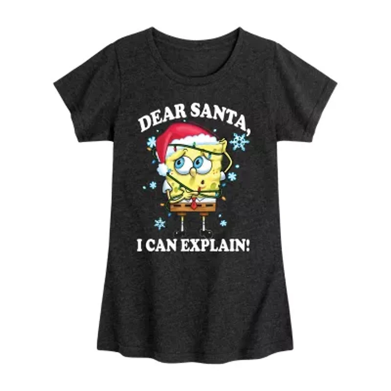 Dear Santa Big Kid Girls Crew Neck Short Sleeve Spongebob T-Shirt