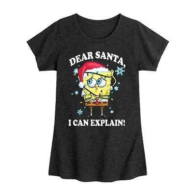 Dear Santa Big Kid Girls Crew Neck Short Sleeve Spongebob T-Shirt