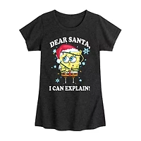 Dear Santa Big Kid Girls Crew Neck Short Sleeve Spongebob T-Shirt