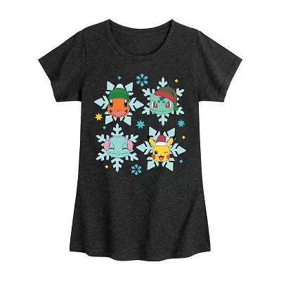 Snowflakes Big Kid Girls Crew Neck Short Sleeve Pokeman T-Shirt