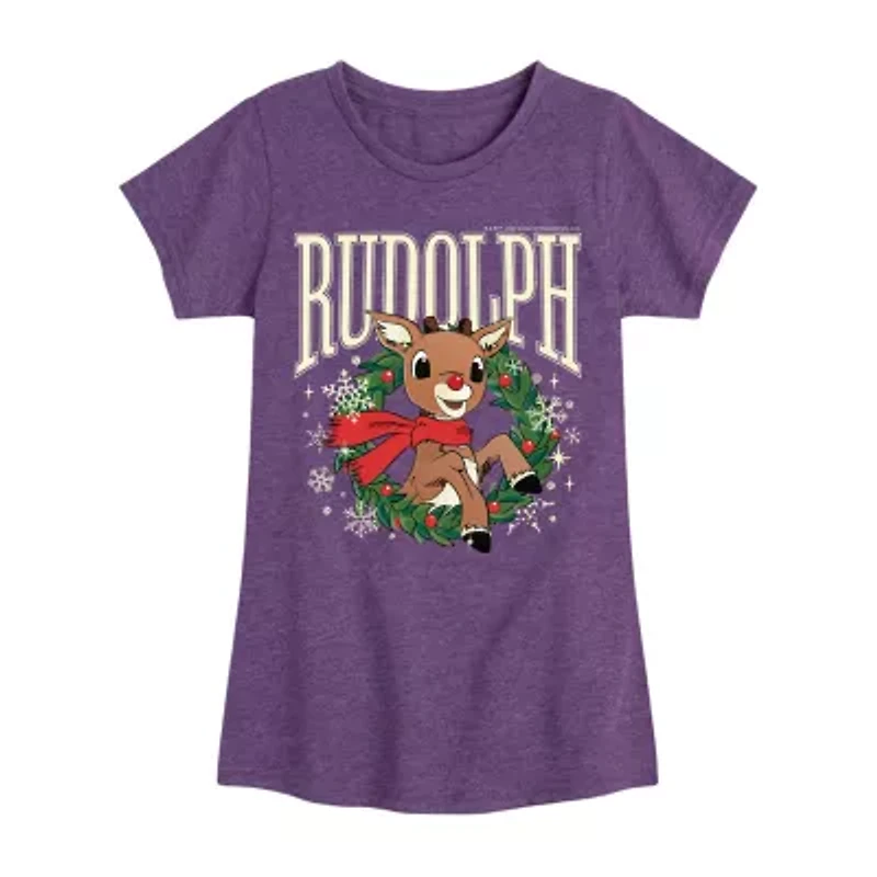 Big Kid Girls Crew Neck Short Sleeve Rudolph T-Shirt