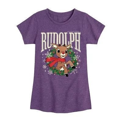 Big Kid Girls Crew Neck Short Sleeve Rudolph T-Shirt