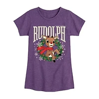 Big Kid Girls Crew Neck Short Sleeve Rudolph T-Shirt