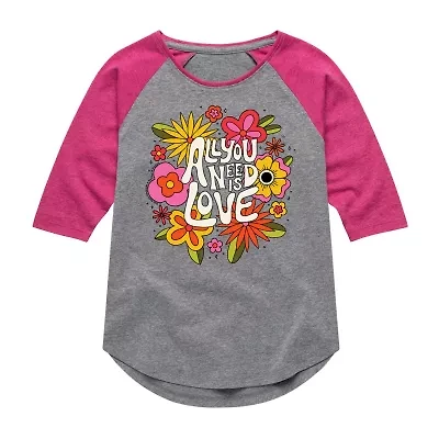 All You Need Is Love Big Kid Girls Crew Neck 3/4 Sleeve The Beatles T-Shirt