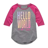 Hello World Big Kid Girls Crew Neck 3/4 Sleeve Barbie T-Shirt
