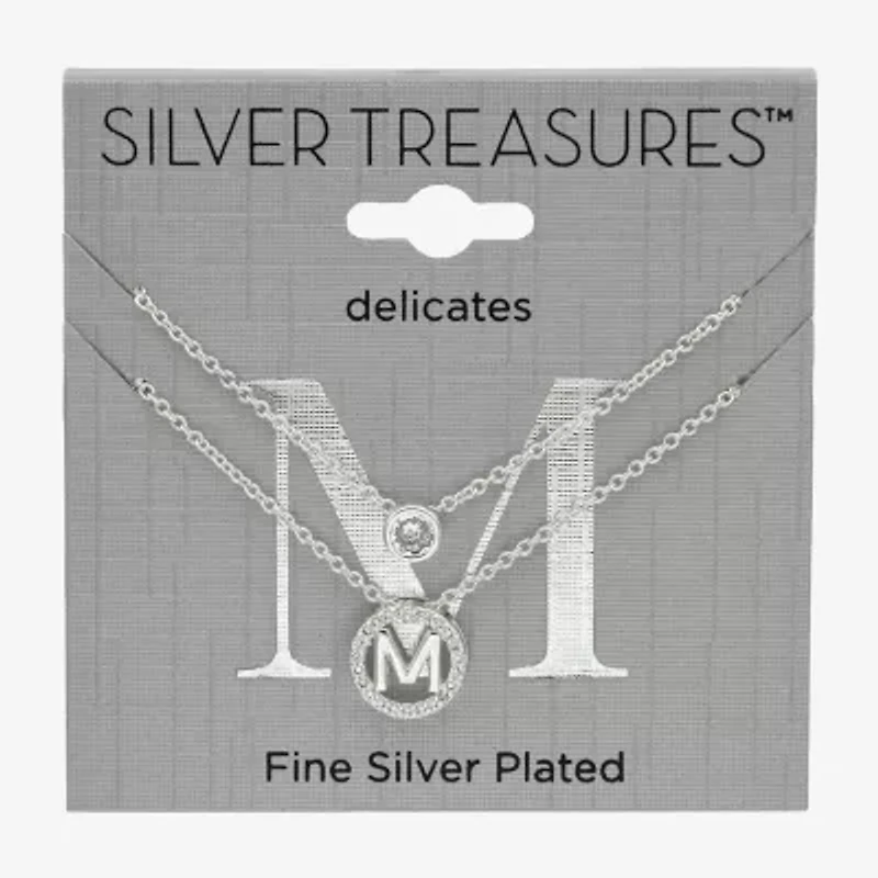 Silver Treasures Delicates Initial Womens Cubic Zirconia 2-pc. Necklace Set
