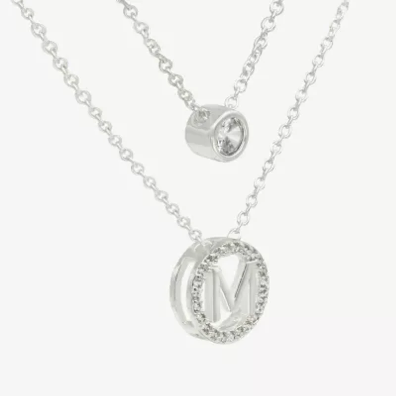 Silver Treasures Delicates Initial Womens Cubic Zirconia 2-pc. Necklace Set