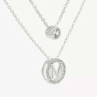 Silver Treasures Delicates Initial Womens Cubic Zirconia 2-pc. Necklace Set