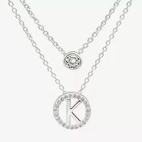 Silver Treasures Delicates Initial Womens Cubic Zirconia 2-pc. Necklace Set