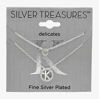 Silver Treasures Delicates Initial Womens Cubic Zirconia 2-pc. Necklace Set
