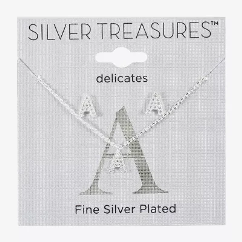 Silver Treasures Delicates Initial Womens Cubic Zirconia Pure Over Brass 2-pc. Jewelry Set