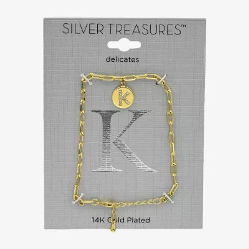 Silver Treasures Delicates Initial Womens Crystal 14K Gold Over Brass Round Charm Bracelet
