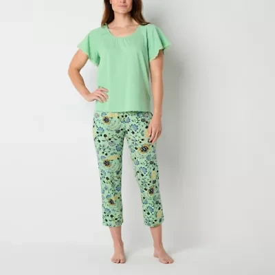 Liz Claiborne Womens Round Neck Short Sleeve 2-pc. Pajama Sets