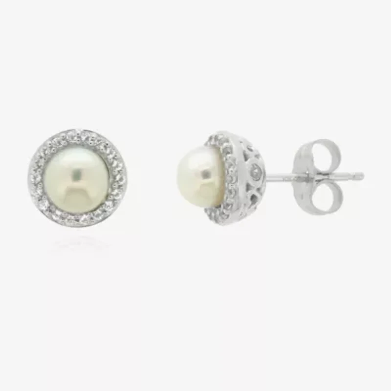 Limited Quantities! Genuine White Cultured Freshwater Pearl 10K White Gold 7mm Stud Earrings