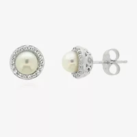 Limited Quantities! Genuine White Cultured Freshwater Pearl 10K White Gold 7mm Stud Earrings