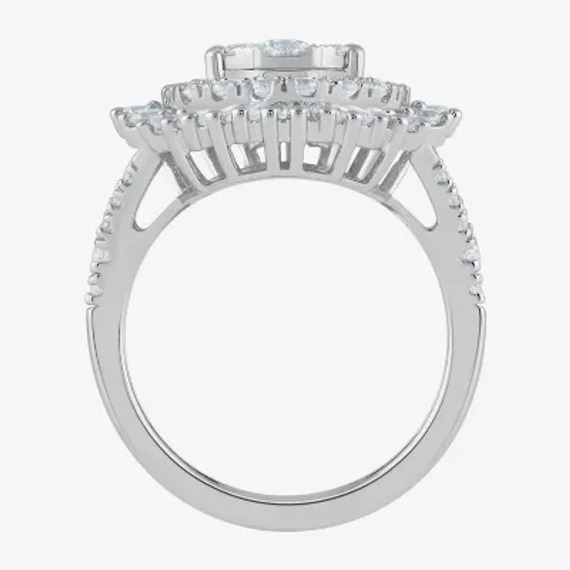 (G / Si2) Womens 21.5MM Lab Grown Diamond 14K White Gold Pear Cluster Band