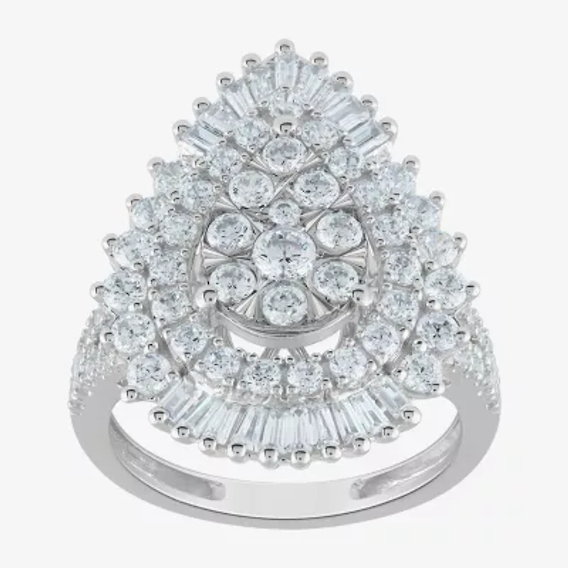 (G / Si2) Womens 21.5MM Lab Grown Diamond 14K White Gold Pear Cluster Band