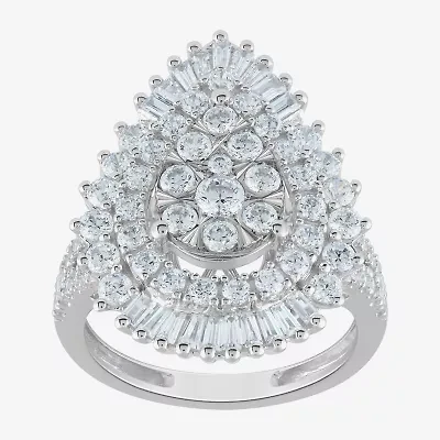 (G / Si2) Womens 21.5MM Lab Grown Diamond 14K White Gold Pear Cluster Band