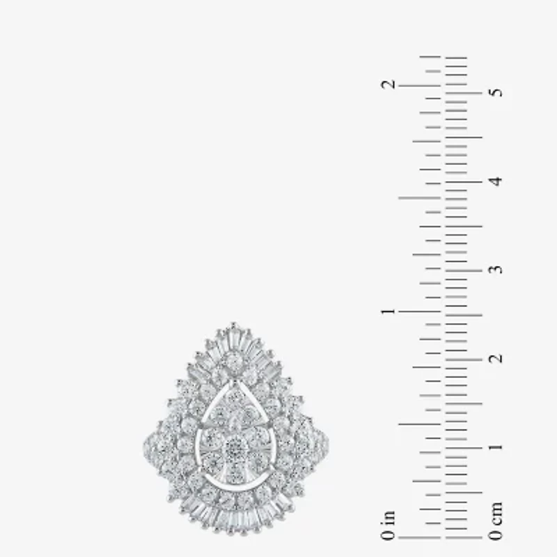 (G / Si2) Womens 21.5MM Lab Grown Diamond 14K White Gold Pear Cluster Band