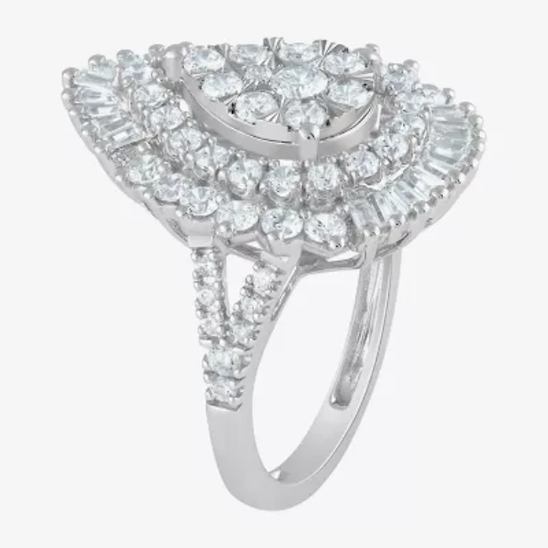 (G / Si2) Womens 21.5MM Lab Grown Diamond 14K White Gold Pear Cluster Band