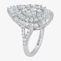 (G / Si2) Womens 21.5MM Lab Grown Diamond 14K White Gold Pear Cluster Band