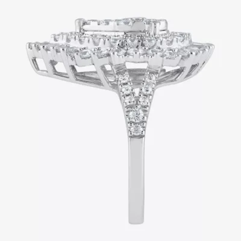 (G / Si2) Womens 21.5MM Lab Grown Diamond 14K White Gold Pear Cluster Band