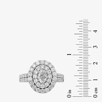 Signature By Modern Bride (H-I / Si2) Womens 2 CT. T.W. Lab Grown White Diamond 10K Gold Oval Side Stone Halo Engagement Ring