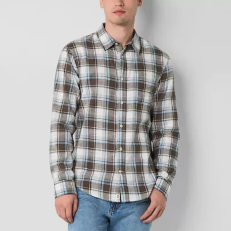 mutual weave Brushed Slub Mens Long Sleeve Regular Fit Button-Down Shirt