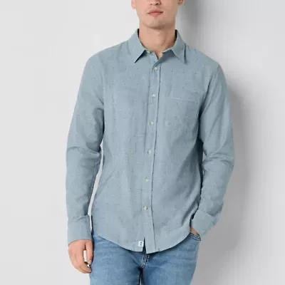 mutual weave Mens Long Sleeve Cuffed Regular Fit Button-Down Shirt