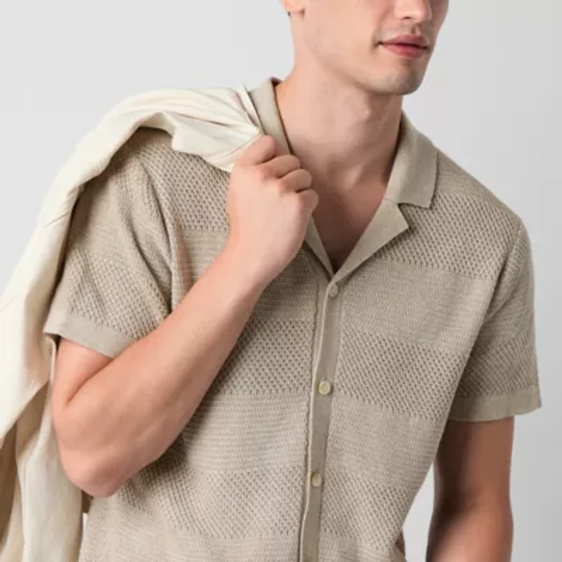mutual weave Mens Short Sleeve Regular Fit Button-Down Shirt