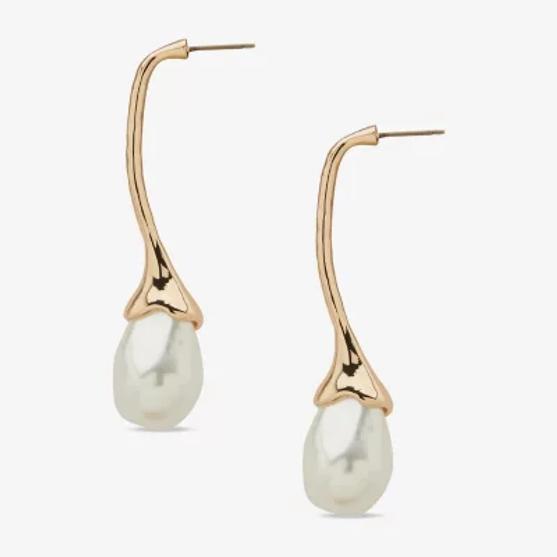 Worthington Gold Tone Womens Simulated Pearl Drop Earrings