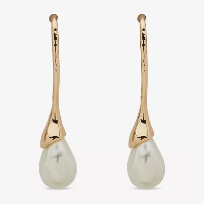 Worthington Gold Tone Womens Simulated Pearl Drop Earrings