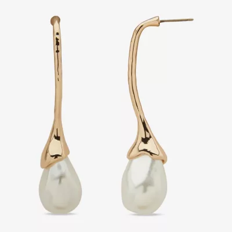 Worthington Gold Tone Womens Simulated Pearl Drop Earrings