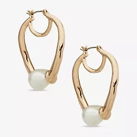 Worthington Gold Tone Womens Simulated Pearl 37.1mm Hoop Earrings