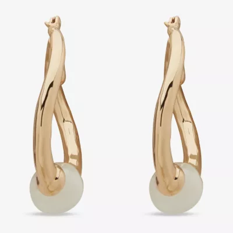 Worthington Gold Tone Womens Simulated Pearl 37.1mm Hoop Earrings