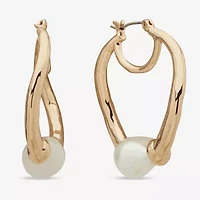 Worthington Gold Tone Womens Simulated Pearl 37.1mm Hoop Earrings