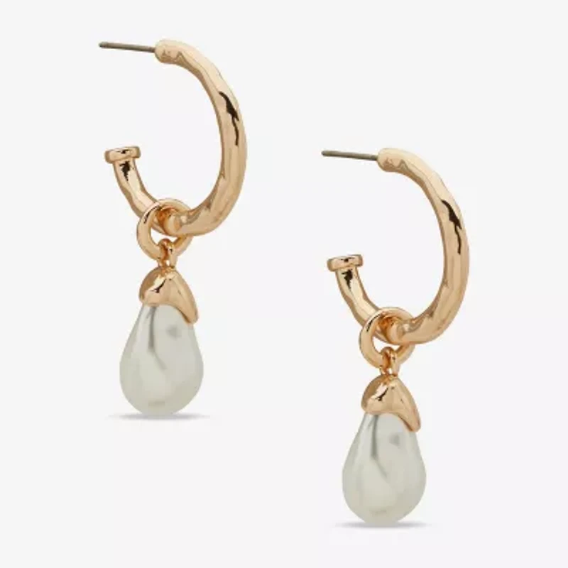 Worthington Gold Tone Womens Simulated Pearl 44.9mm Hoop Earrings