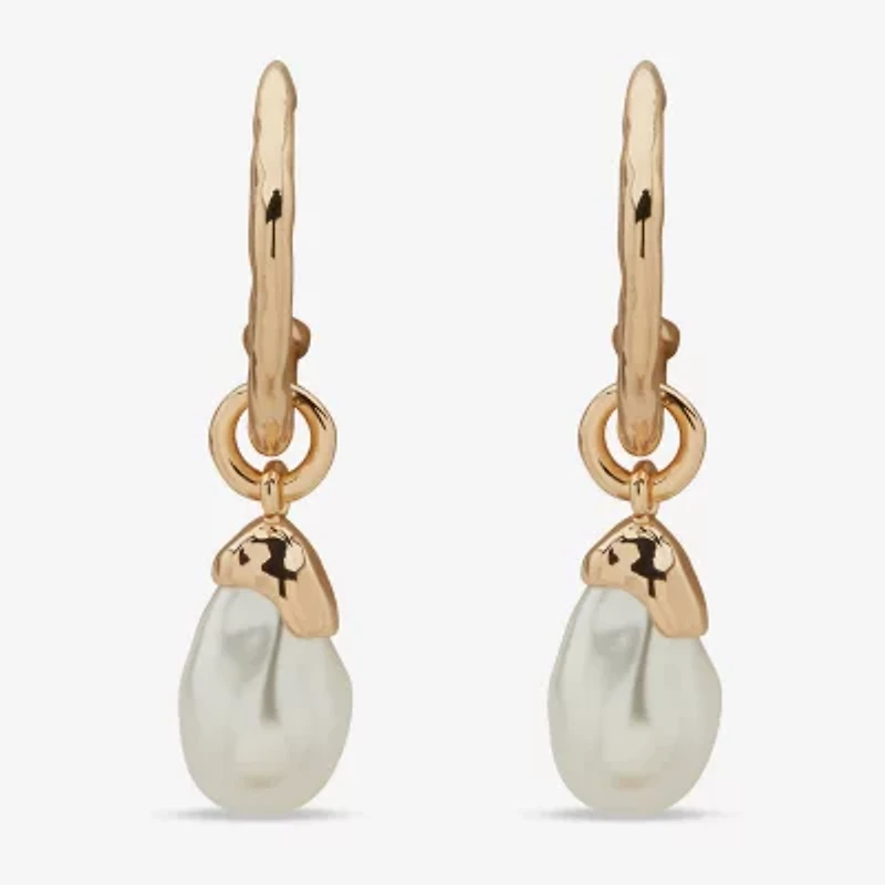 Worthington Gold Tone Womens Simulated Pearl 44.9mm Hoop Earrings