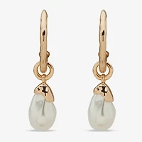 Worthington Gold Tone Womens Simulated Pearl 44.9mm Hoop Earrings