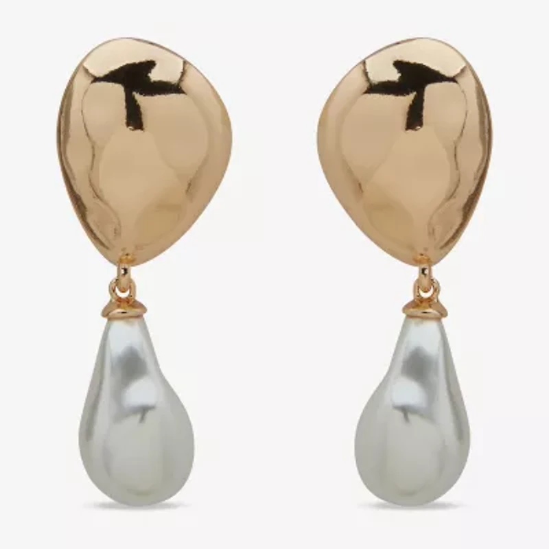 Worthington Gold Tone Womens Simulated Pearl Drop Earrings