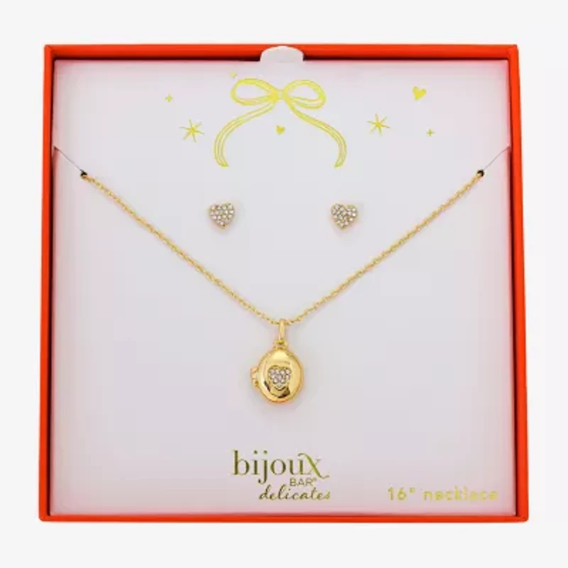 Bijoux Bar Delicates Gold Tone Womens Glass Heart 2-pc. Jewelry Set