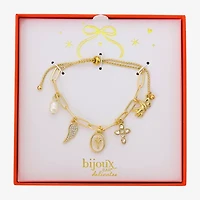 Bijoux Bar Delicates Gold Tone Womens Glass Cross Wing Charm Bracelet