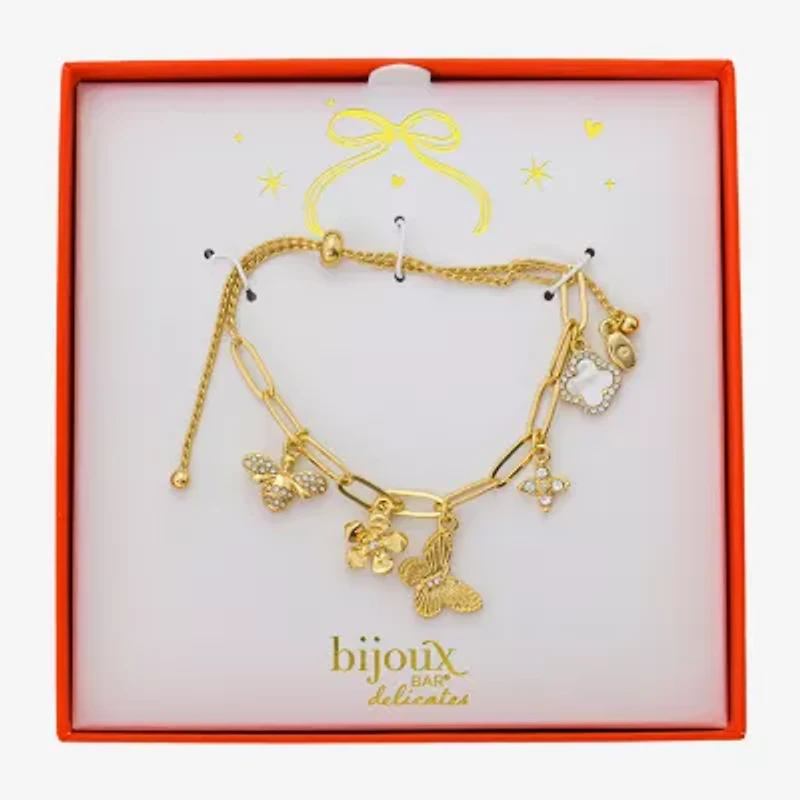 Bijoux Bar Delicates Gold Tone Womens Glass Butterfly Flower Charm Bracelet
