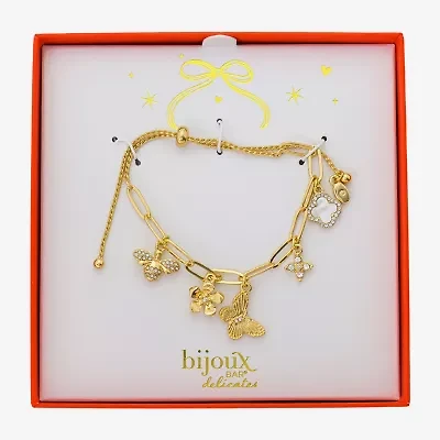 Bijoux Bar Delicates Gold Tone Womens Glass Butterfly Flower Charm Bracelet