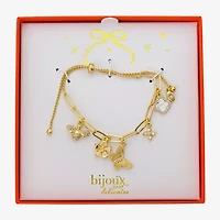 Bijoux Bar Delicates Gold Tone Womens Glass Butterfly Flower Charm Bracelet